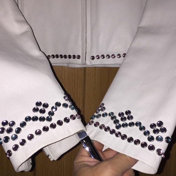 Leather Rhinestone EUC Western Jacket w/ Buckles w/ full Zip front cuffs pockets - Picture 5 of 8